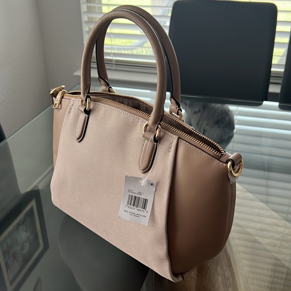 NEW Coach Badge Jacquard Elise Satchel in Chalk Taupe - Picture 10 of 13